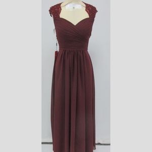 Burgundy Cap Sleeve Bridesmaid Dress